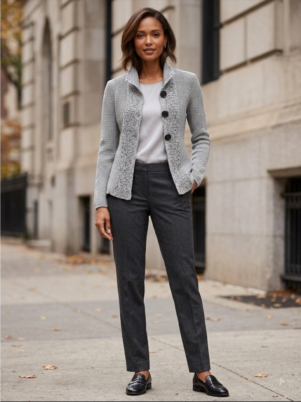 NIC+ZOE Knit gray fitted button front cotton blend Sweater Jacket cardigan XS/S - Picture 3 of 11